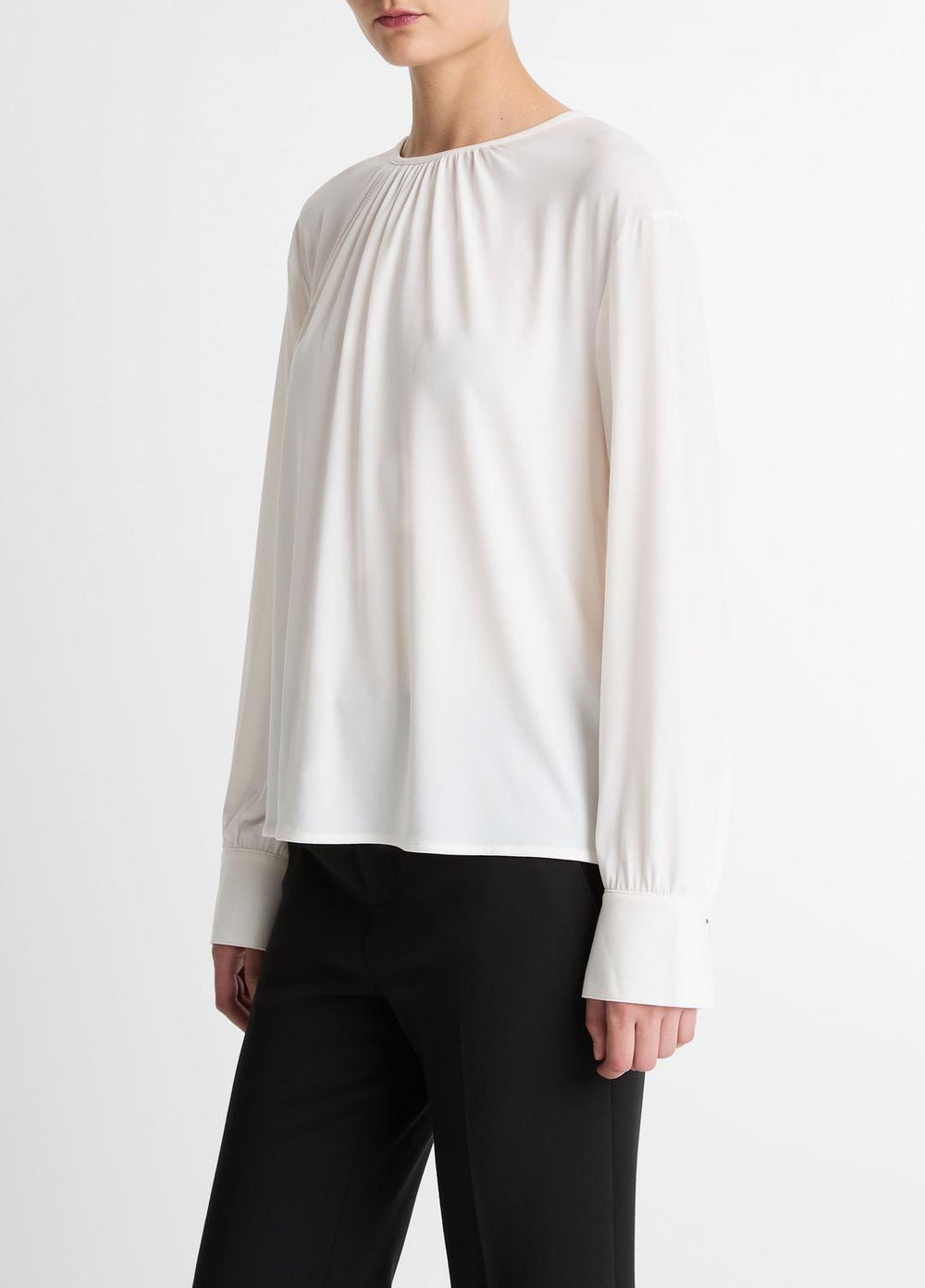 Matte Jersey Gathered Blouse in Long Sleeve - OFF WHITE