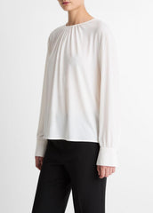 Matte Jersey Gathered Blouse in Long Sleeve - OFF WHITE