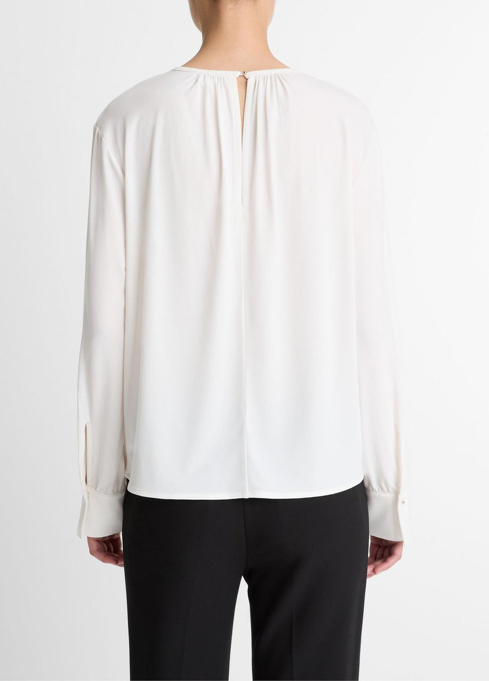 Matte Jersey Gathered Blouse in Long Sleeve - OFF WHITE