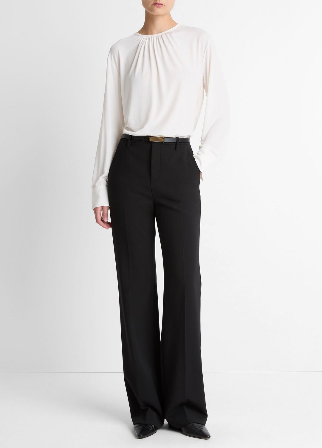 Matte Jersey Gathered Blouse in Long Sleeve - OFF WHITE