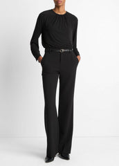 Matte Jersey Gathered Blouse in Long Sleeve - BLACK