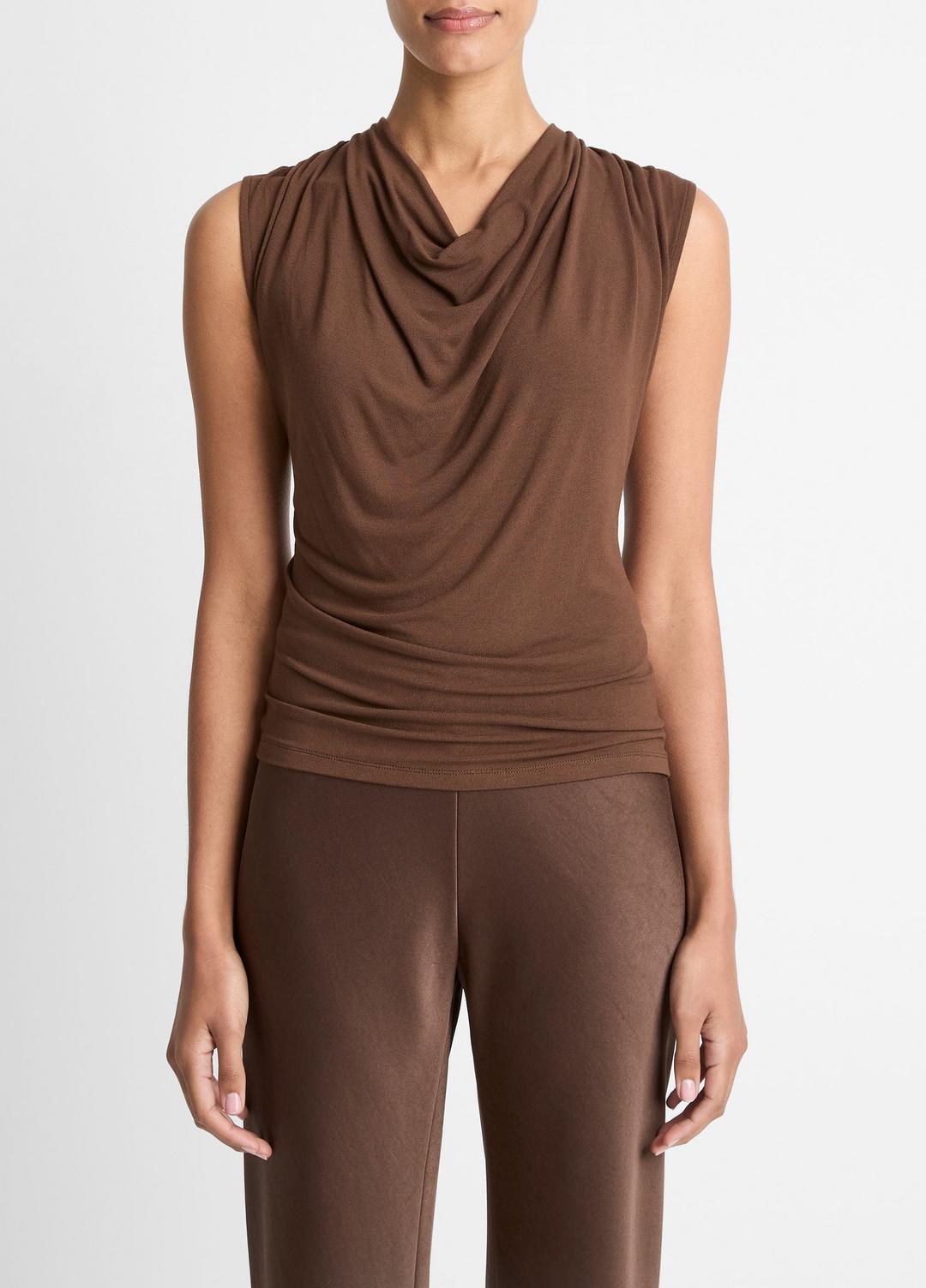 Jersey Draped Cowl-Neck Top in Tank Tops - ESPRESSO