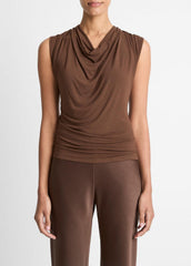 Jersey Draped Cowl-Neck Top in Tank Tops - ESPRESSO