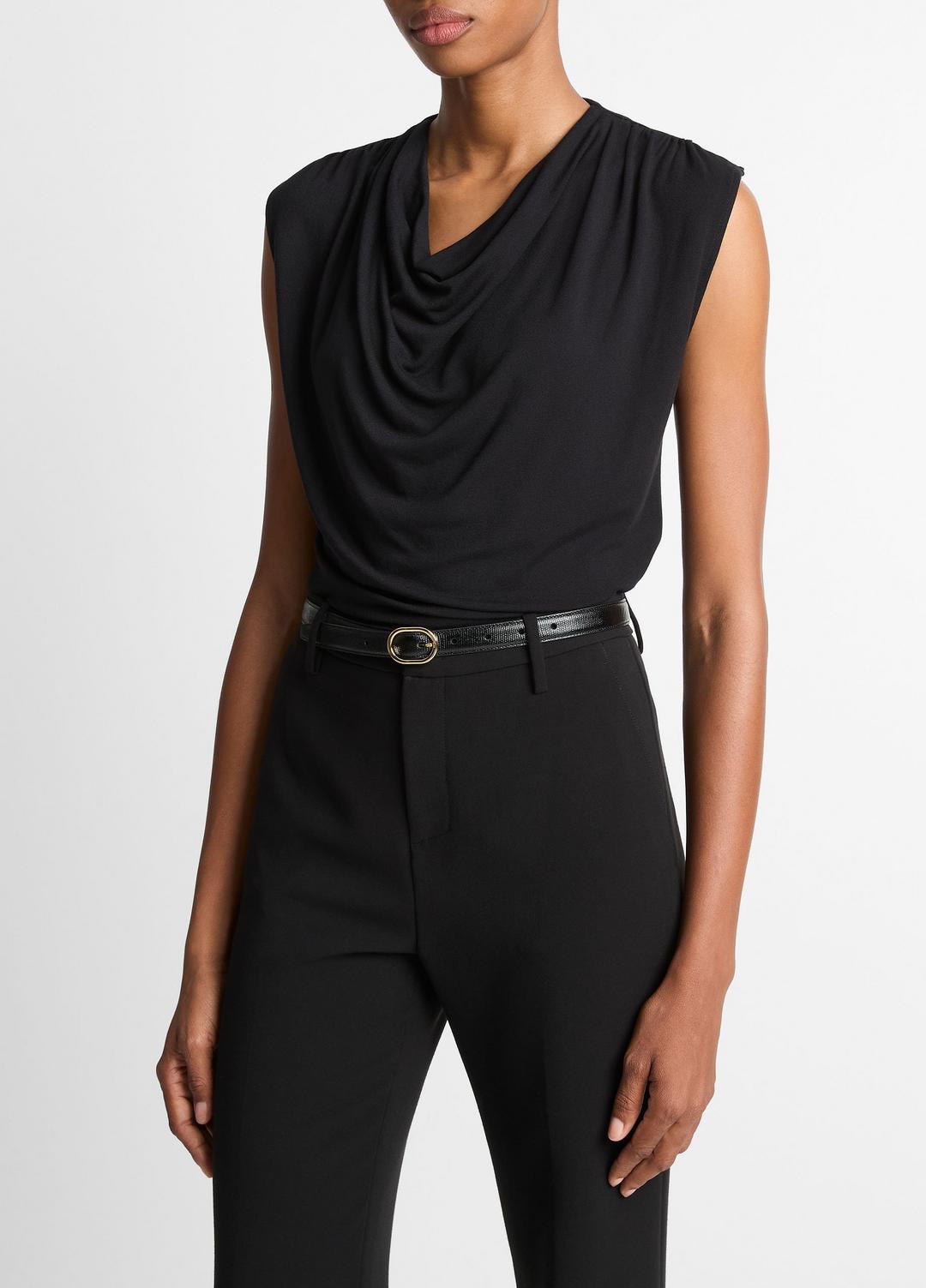 Jersey Draped Cowl-Neck Top in Tank Tops - BLACK