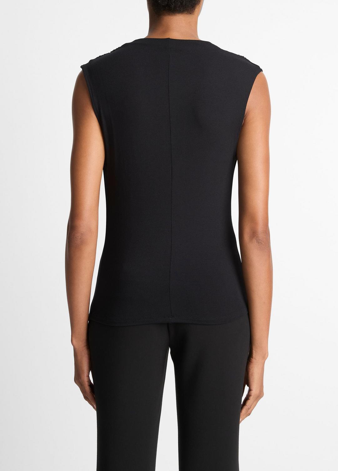 Jersey Draped Cowl-Neck Top in Tank Tops - BLACK