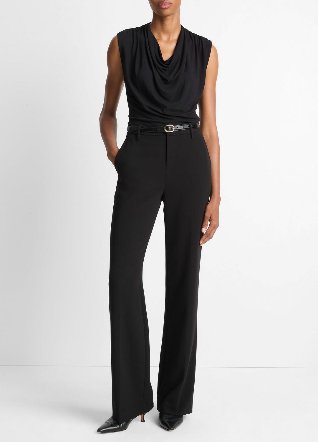 Jersey Draped Cowl-Neck Top in Tank Tops - BLACK