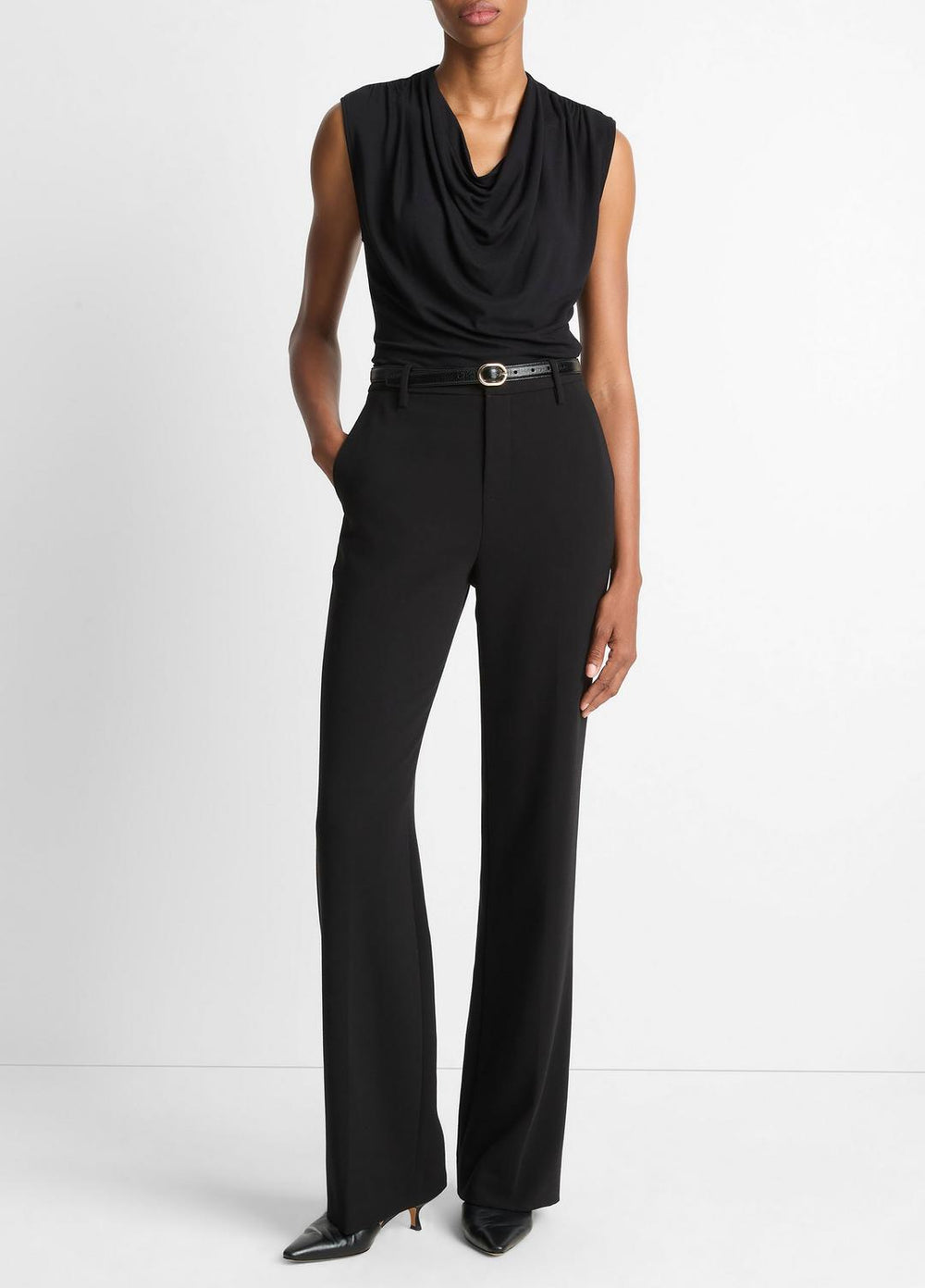 Jersey Draped Cowl-Neck Top in Tank Tops - BLACK