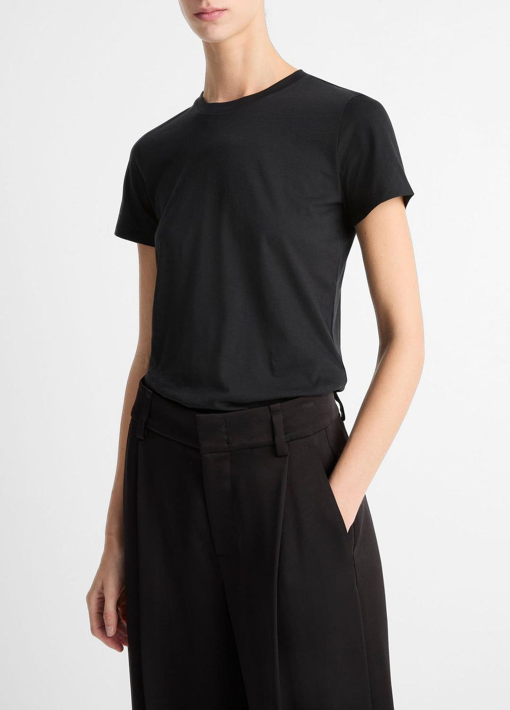 Essential Pima Cotton Crew Neck T-Shirt in Short Sleeve - BLACK