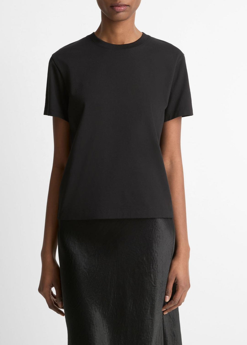 Pima Cotton Crew Neck T-Shirt in Short Sleeve - BLACK