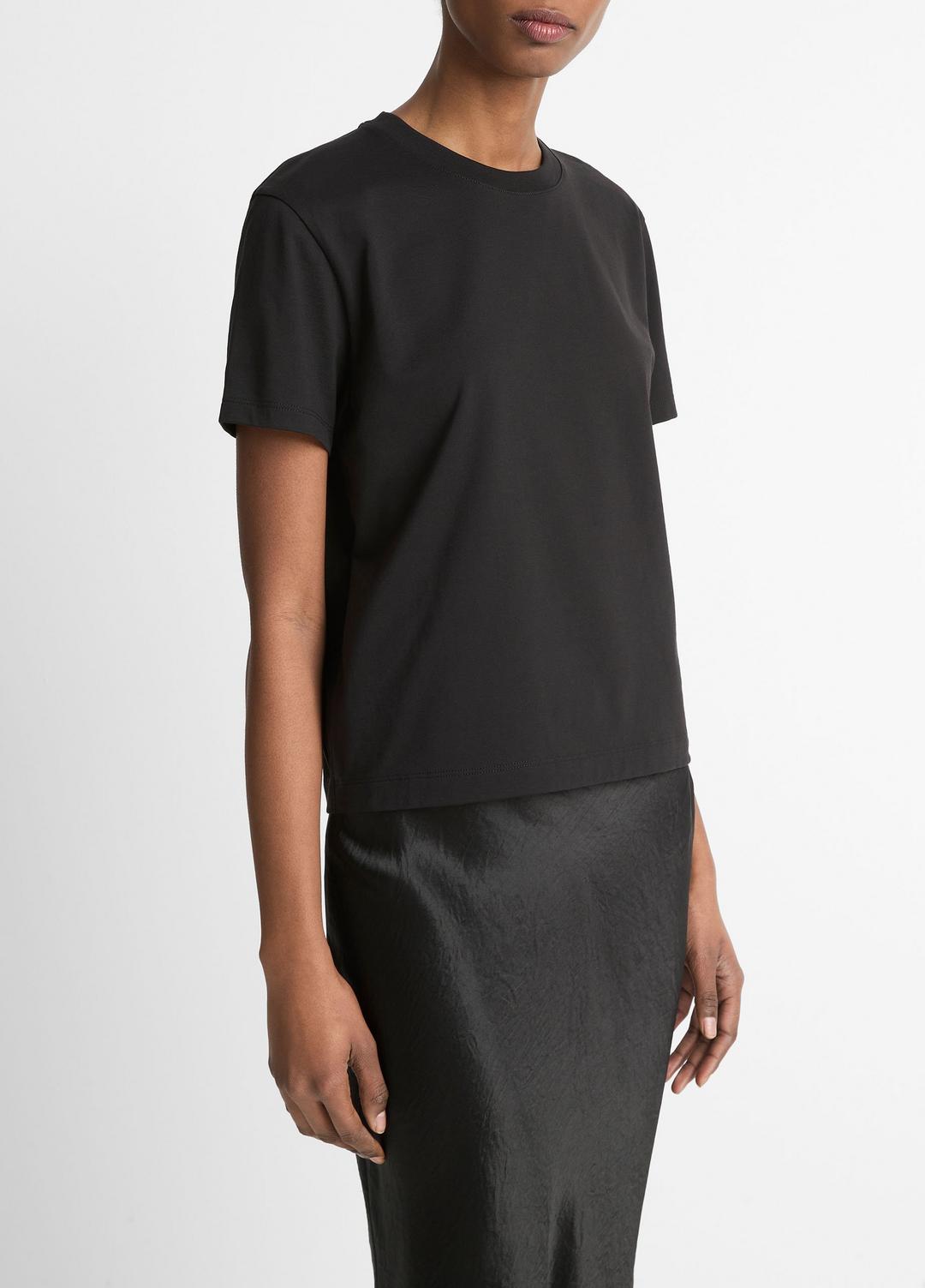 Pima Cotton Crew Neck T-Shirt in Short Sleeve - BLACK