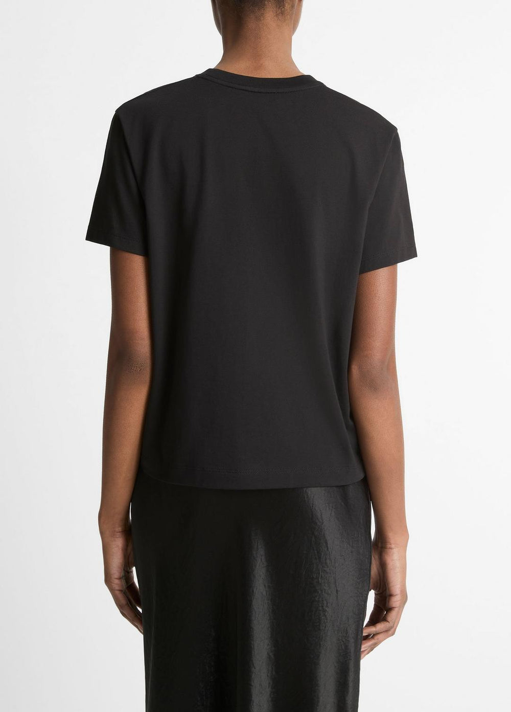 Pima Cotton Crew Neck T-Shirt in Short Sleeve - BLACK
