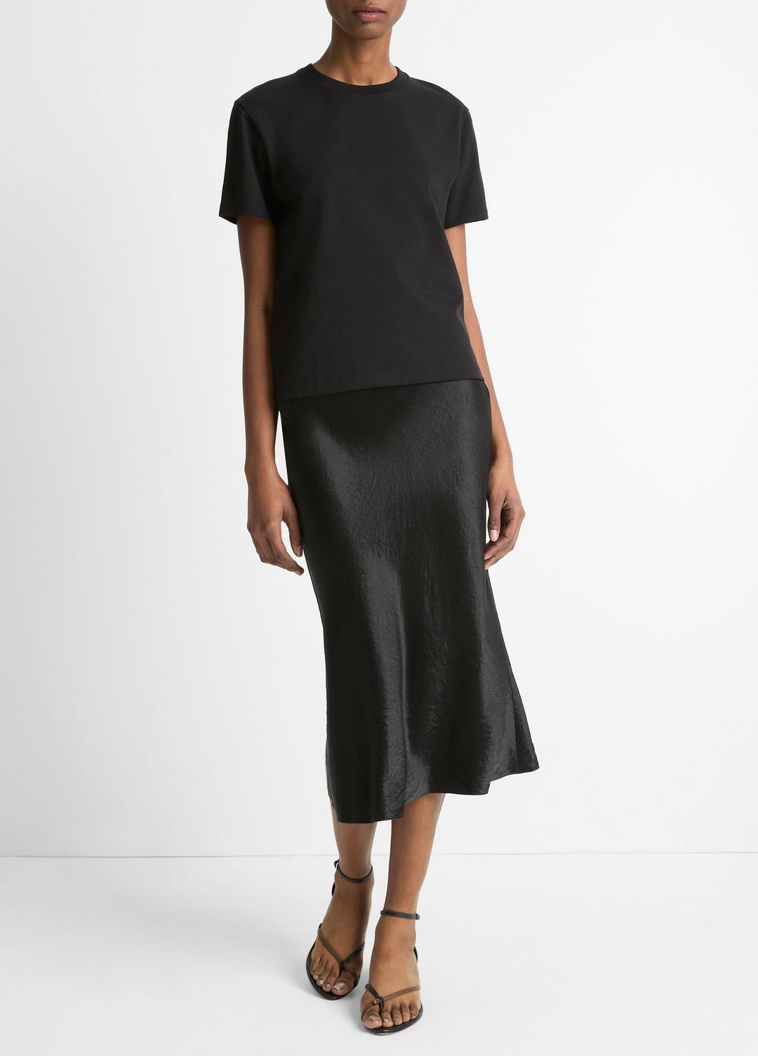 Pima Cotton Crew Neck T-Shirt in Short Sleeve - BLACK