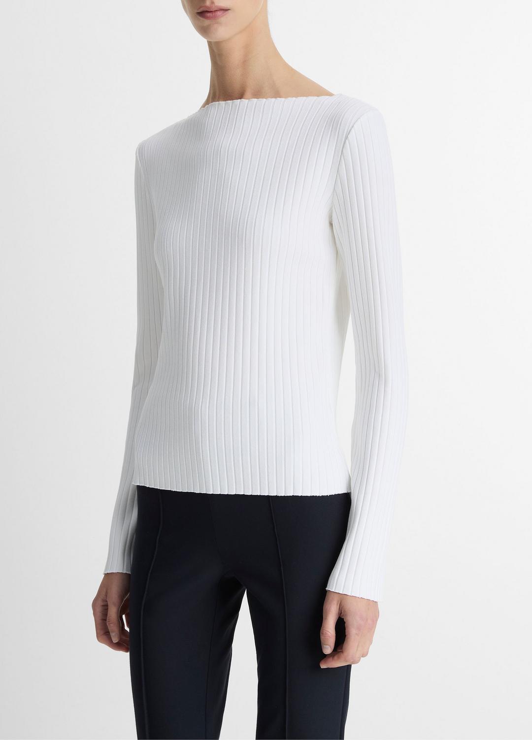 Ribbed Cotton-Blend Slash-Neck Long-Sleeve Top in Long Sleeve - OFF WHITE
