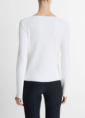 Ribbed Cotton-Blend Slash-Neck Long-Sleeve Top in Long Sleeve - OFF WHITE