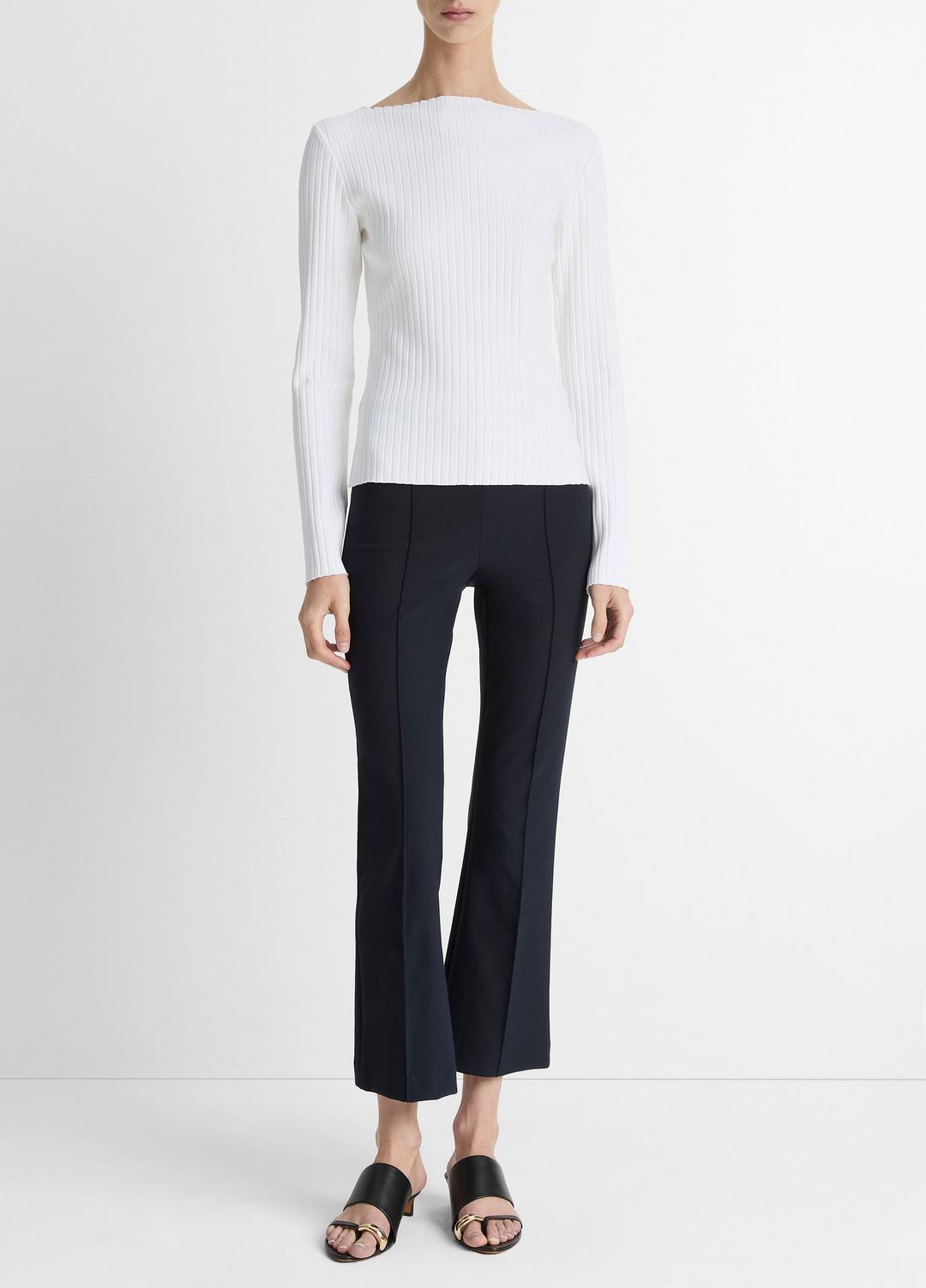 Ribbed Cotton-Blend Slash-Neck Long-Sleeve Top in Long Sleeve - OFF WHITE
