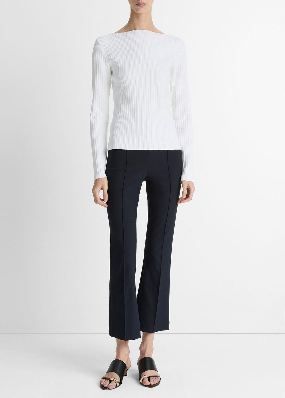 Ribbed Cotton-Blend Slash-Neck Long-Sleeve Top in Long Sleeve - OFF WHITE