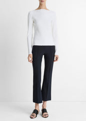 Ribbed Cotton-Blend Slash-Neck Long-Sleeve Top in Long Sleeve - OFF WHITE
