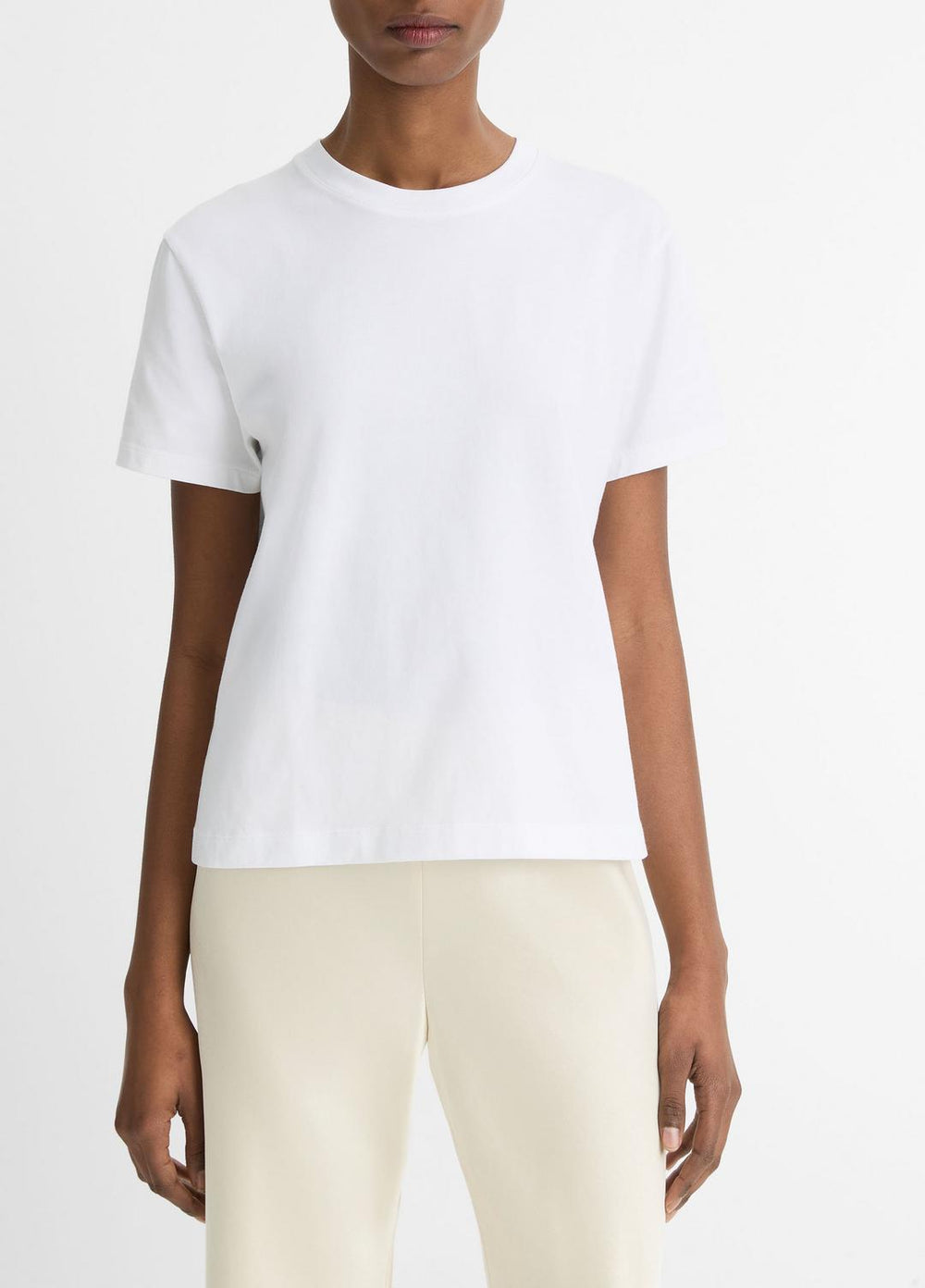 Pima Cotton Crew Neck T-Shirt in Short Sleeve - OPTIC WHITE