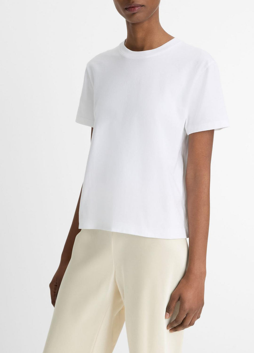 Pima Cotton Crew Neck T-Shirt in Short Sleeve - OPTIC WHITE