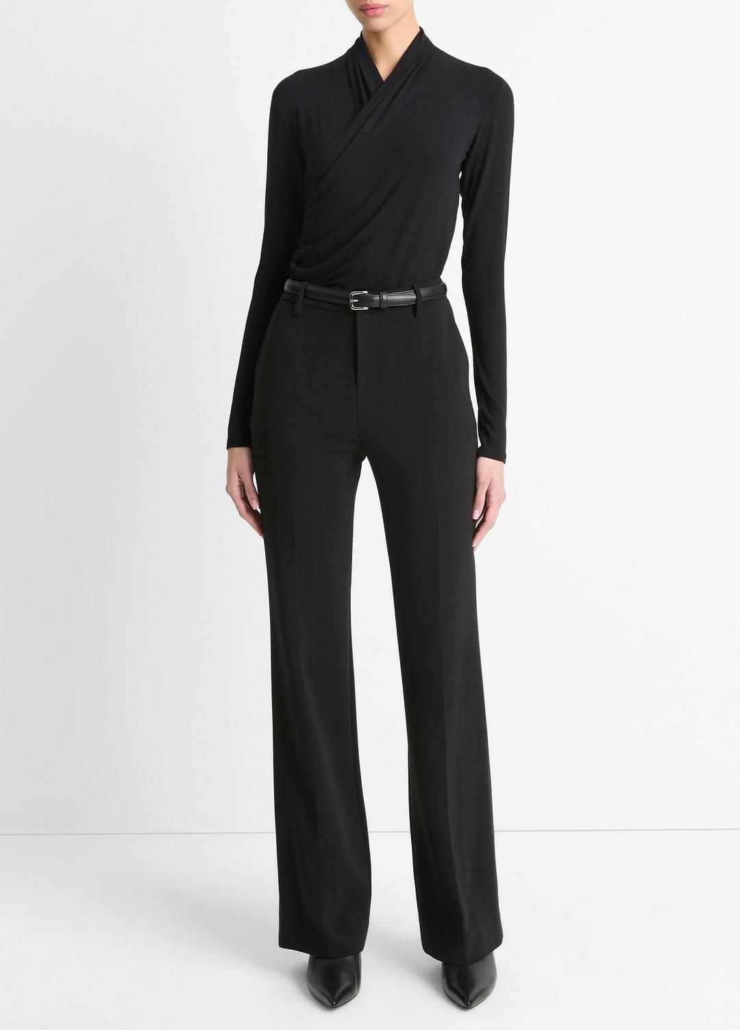 Fixed Wrap Long-Sleeve Top in Long Sleeve - BLACK