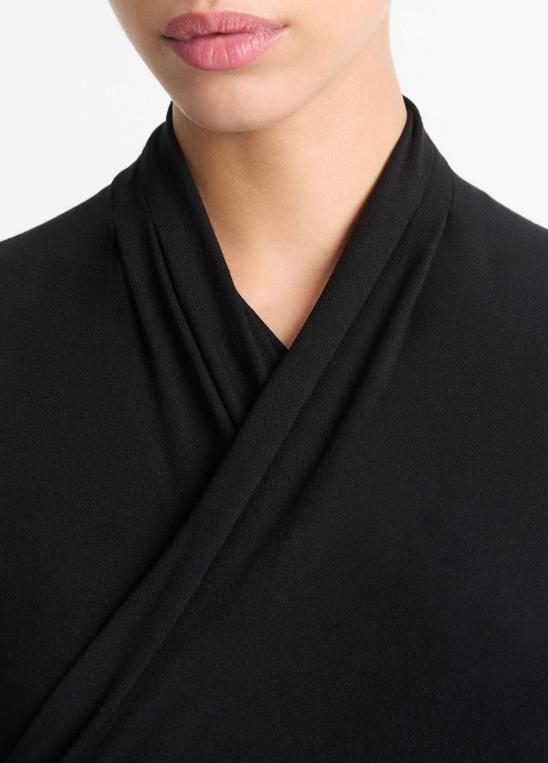 Fixed Wrap Long-Sleeve Top in Long Sleeve - BLACK