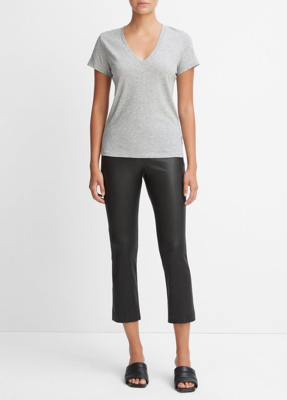 Essential Pima Cotton V-Neck T-Shirt in Short Sleeve - HEATHER GREY