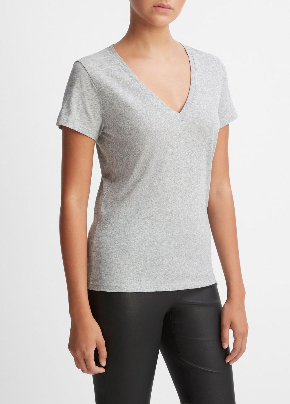 Essential Pima Cotton V-Neck T-Shirt in Short Sleeve - HEATHER GREY
