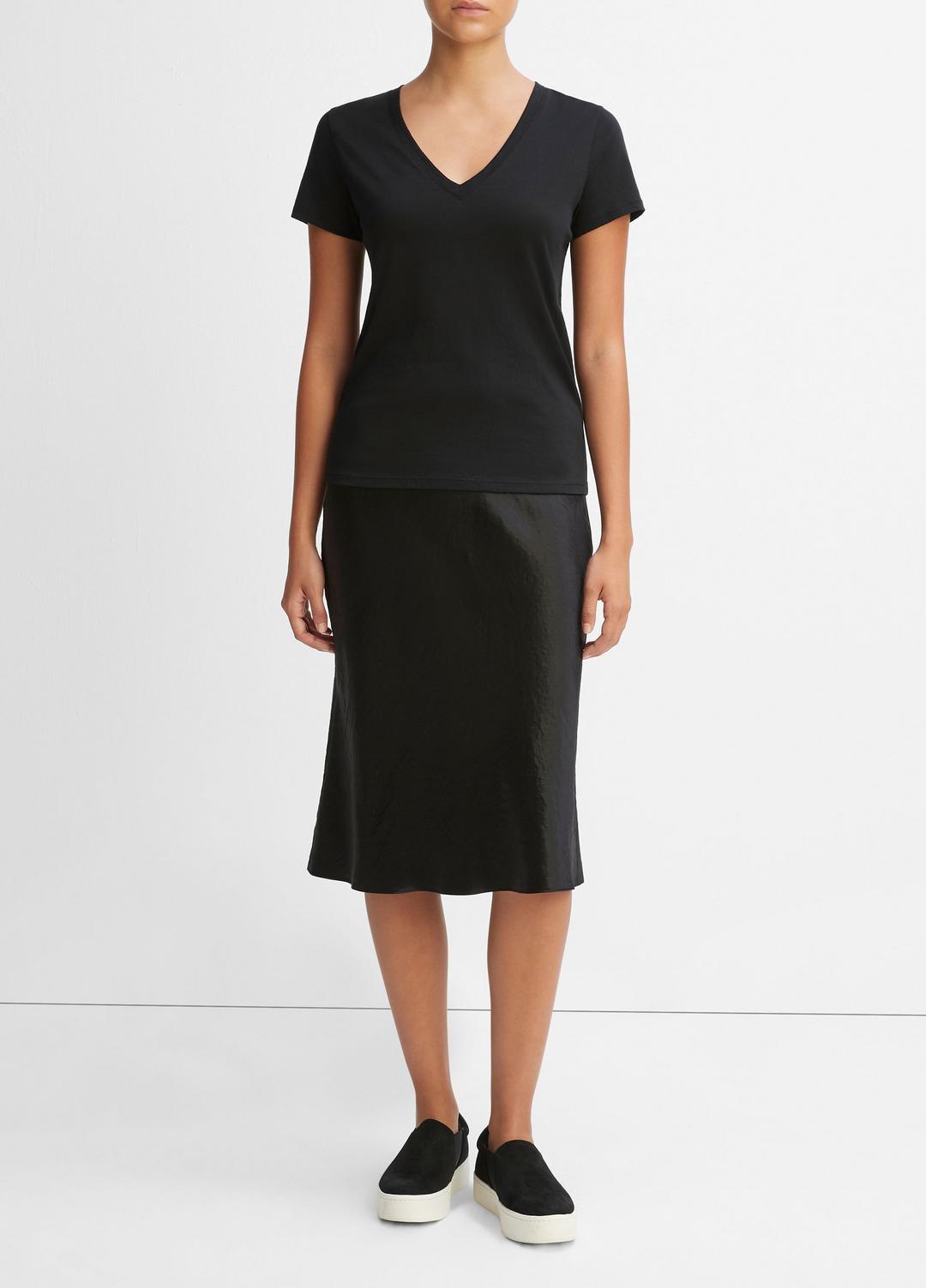 Essential Pima Cotton V-Neck T-Shirt in Short Sleeve - BLACK