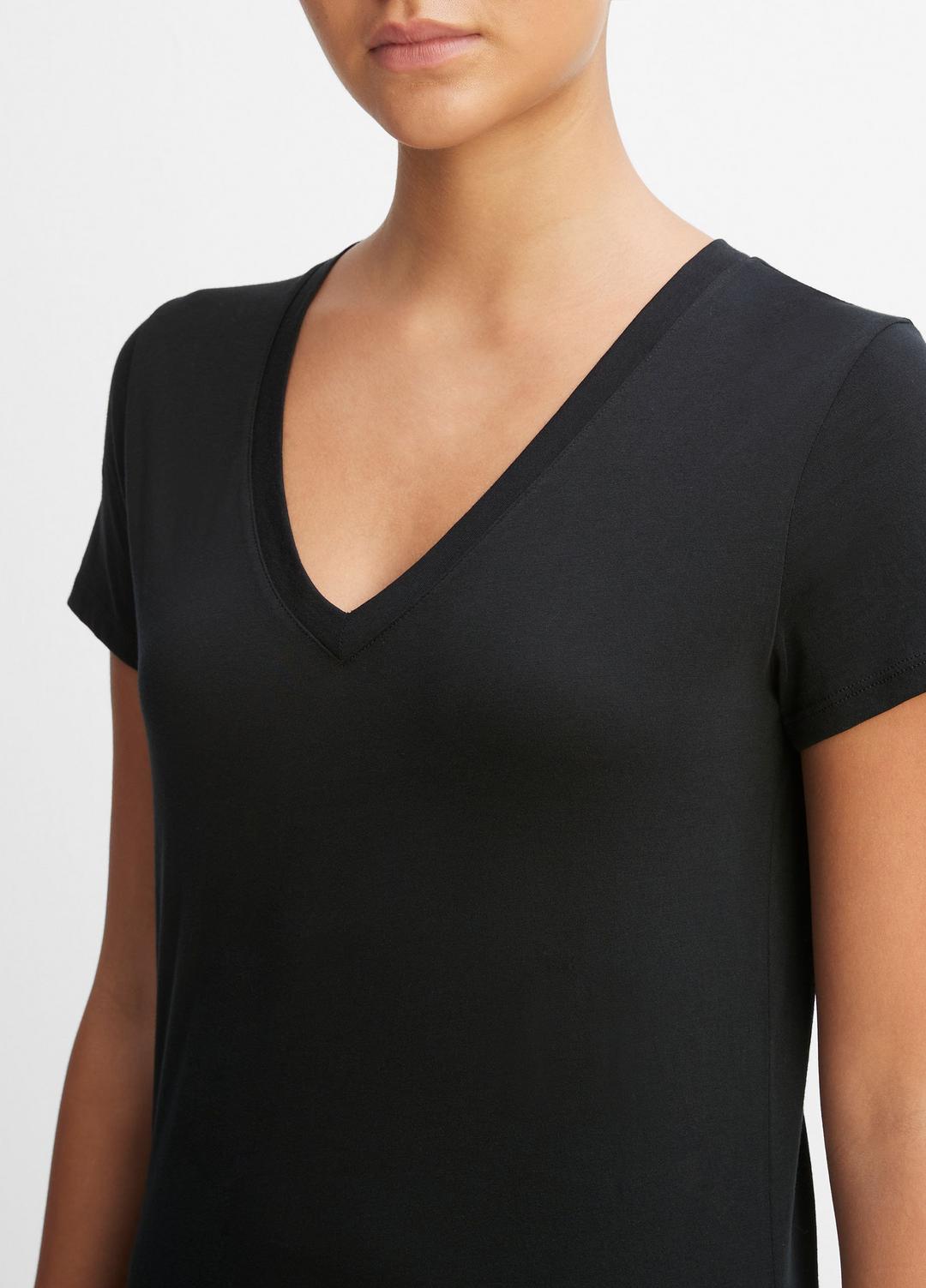 Essential Pima Cotton V-Neck T-Shirt in Short Sleeve - BLACK