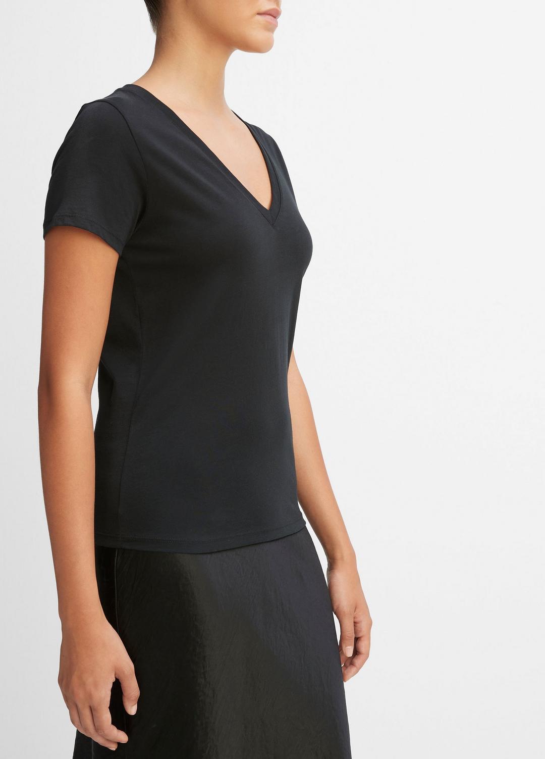Essential Pima Cotton V-Neck T-Shirt in Short Sleeve - BLACK