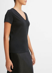 Essential Pima Cotton V-Neck T-Shirt in Short Sleeve - BLACK