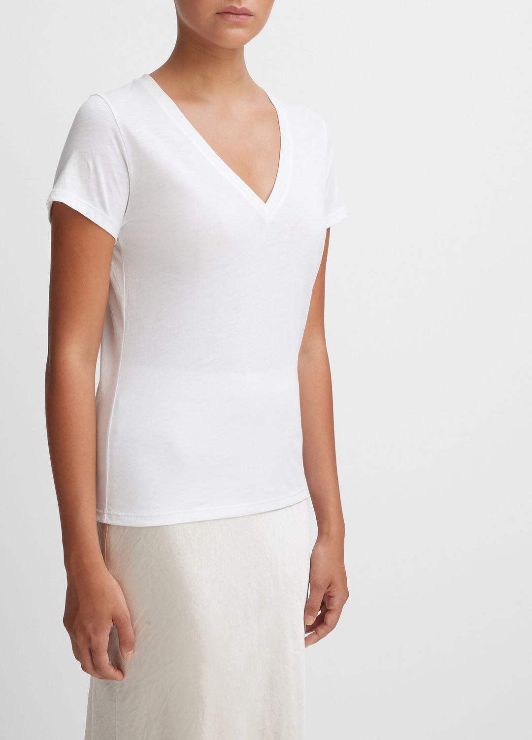 Essential Pima Cotton V-Neck T-Shirt in Short Sleeve - OPTIC WHITE