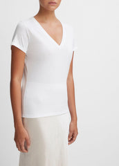 Essential Pima Cotton V-Neck T-Shirt in Short Sleeve - OPTIC WHITE