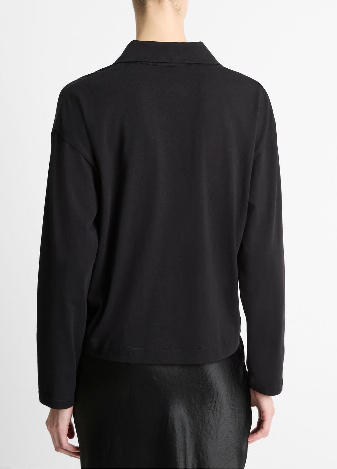 Easy Pima Cotton Long-Sleeve Polo Shirt in Long Sleeve - BLACK