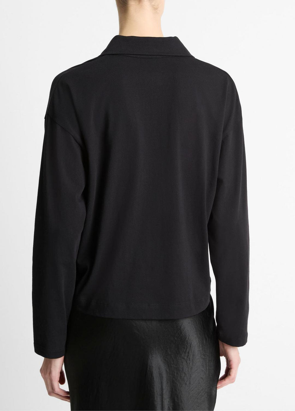 Easy Pima Cotton Long-Sleeve Polo Shirt in Long Sleeve - BLACK