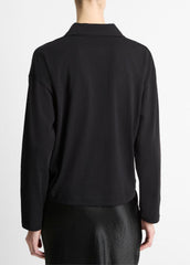 Easy Pima Cotton Long-Sleeve Polo Shirt in Long Sleeve - BLACK
