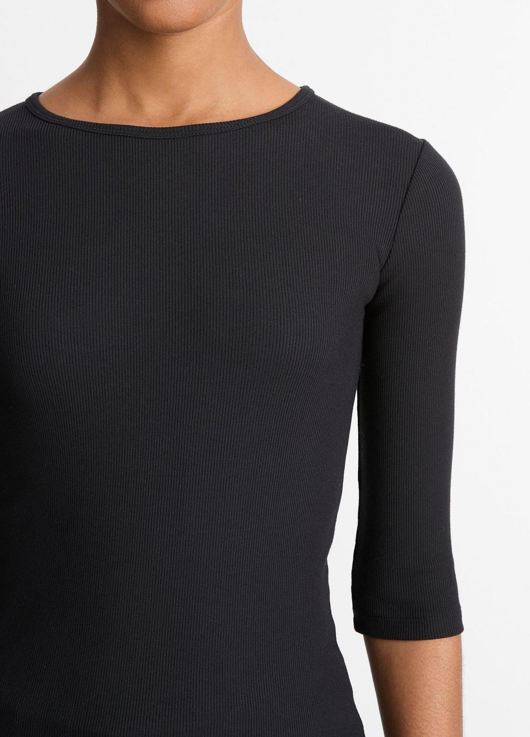Elbow-Sleeve Crew Neck T-Shirt in Short Sleeve - BLACK