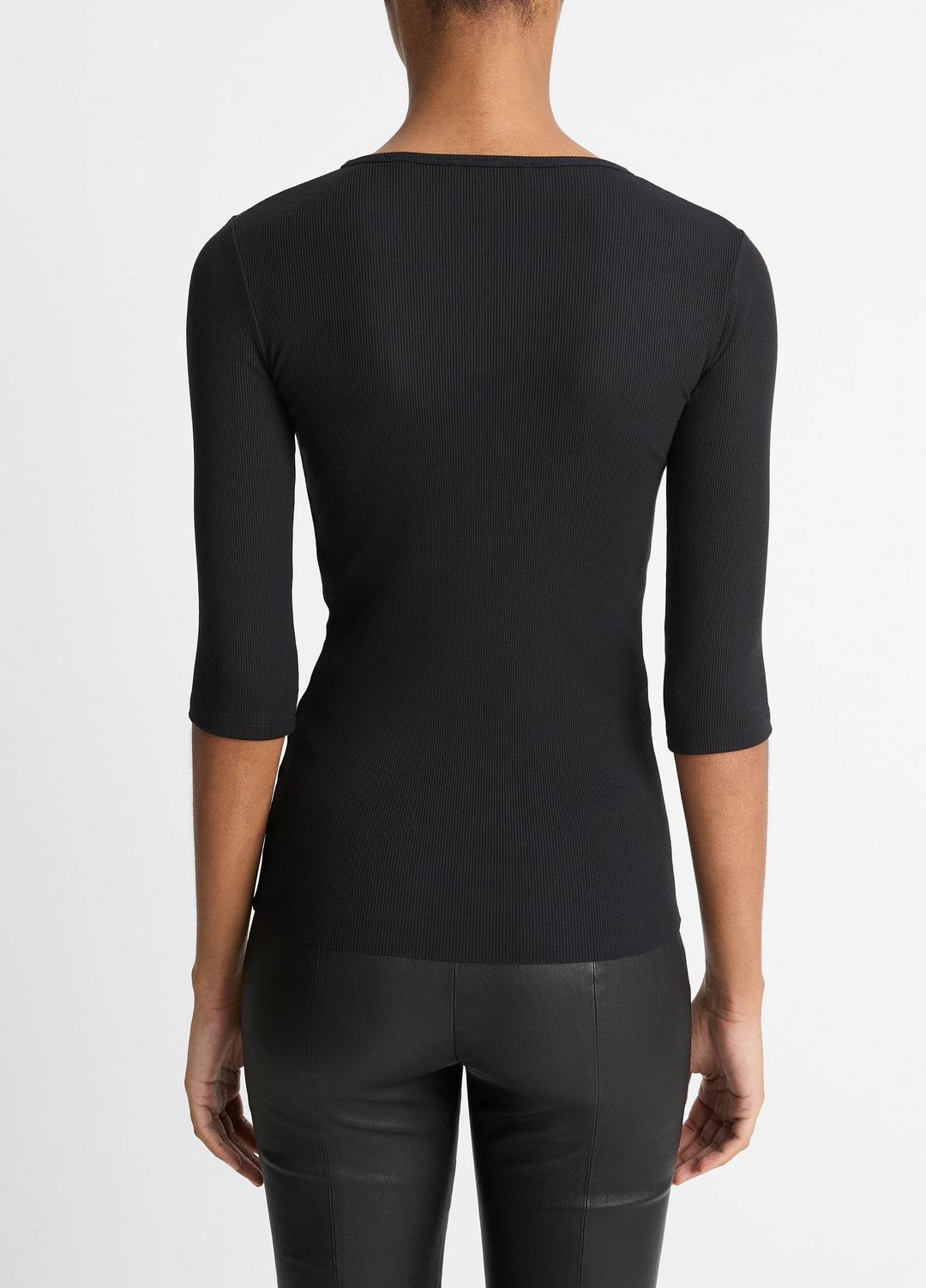Elbow-Sleeve Crew Neck T-Shirt in Short Sleeve - BLACK
