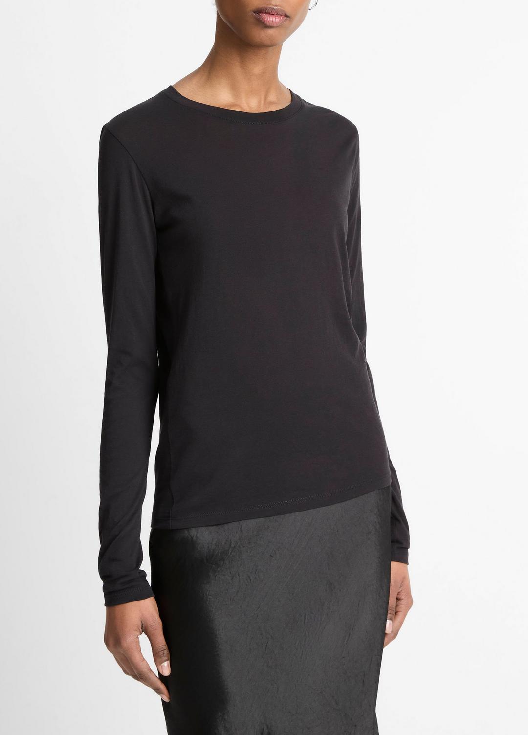 Essential Long Sleeve Crew Neck T-Shirt in Long Sleeve - BLACK
