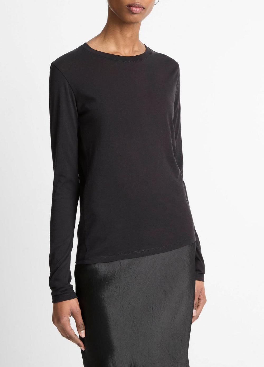 Essential Long Sleeve Crew Neck T-Shirt in Long Sleeve - BLACK