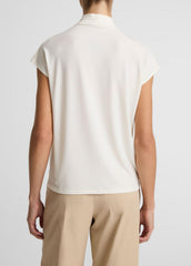 Twist-Neck Matte Jersey Cap-Sleeve Top  in Short Sleeve - BONE