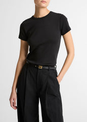 Pima Cotton-Blend '90s Shrunken T-Shirt in Short Sleeve - BLACK