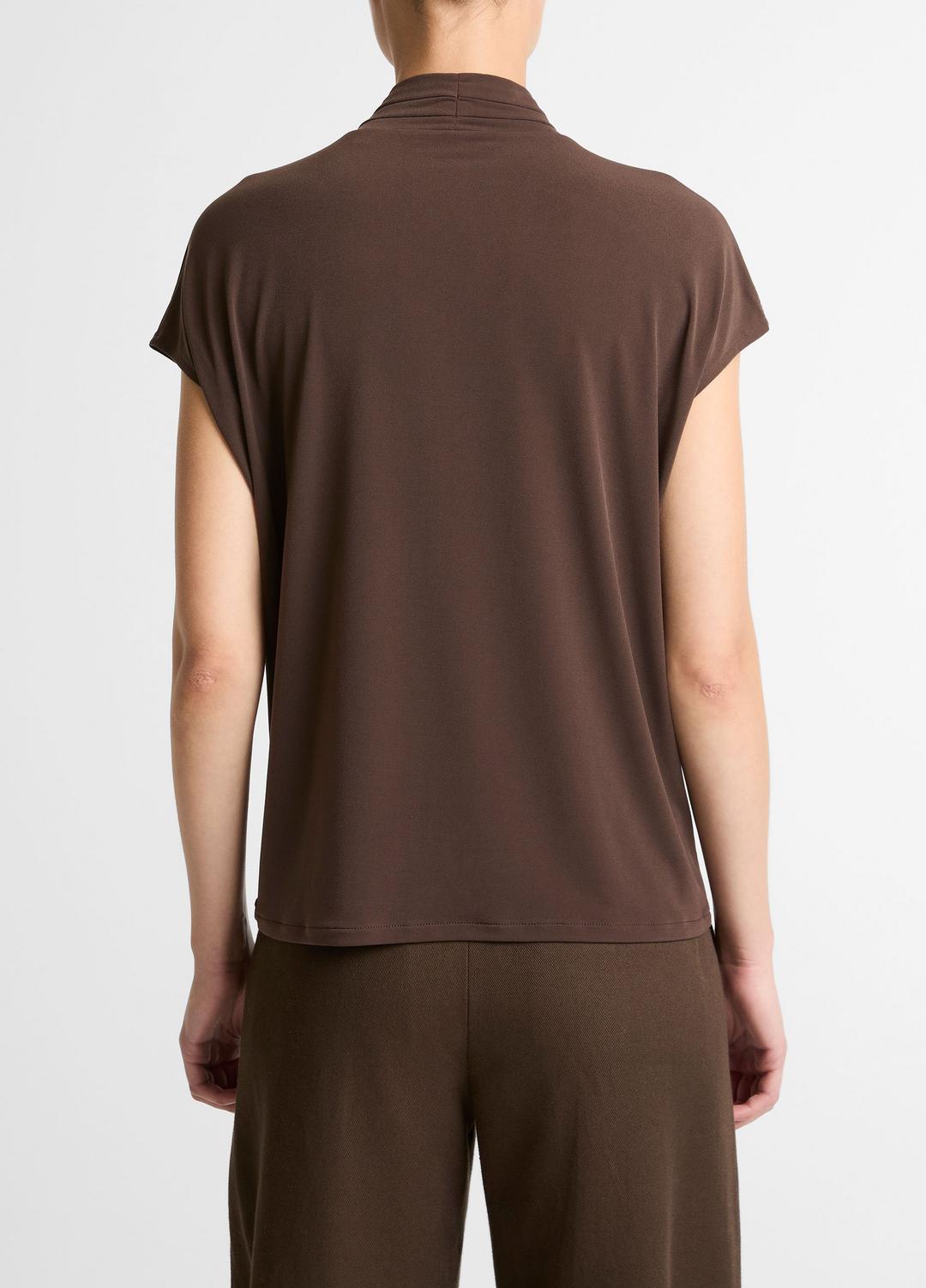 Twist-Neck Matte Jersey Cap-Sleeve Top  in Short Sleeve - DARK BARK
