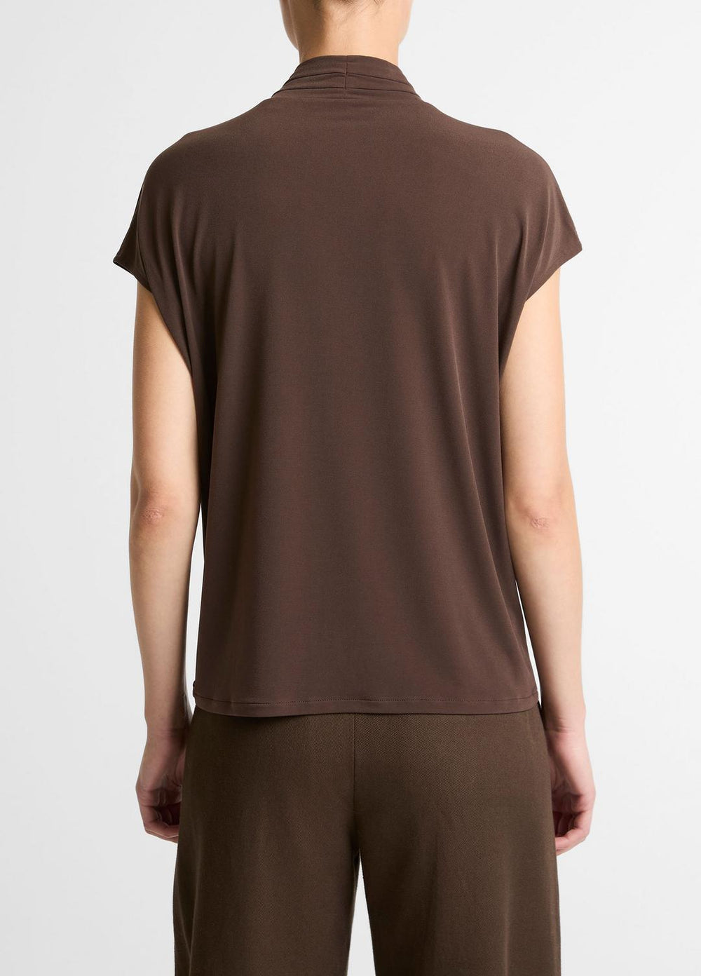 Twist-Neck Matte Jersey Cap-Sleeve Top  in Short Sleeve - DARK BARK