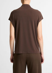 Twist-Neck Matte Jersey Cap-Sleeve Top  in Short Sleeve - DARK BARK