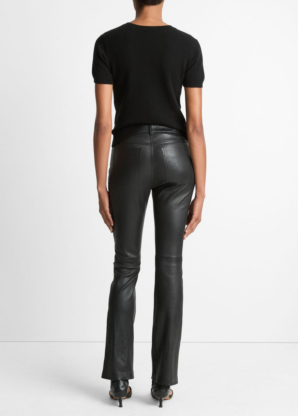 Stretch Leather Boot-Cut Pant in Trousers - BLACK