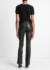 Stretch Leather Boot-Cut Pant in Trousers - BLACK