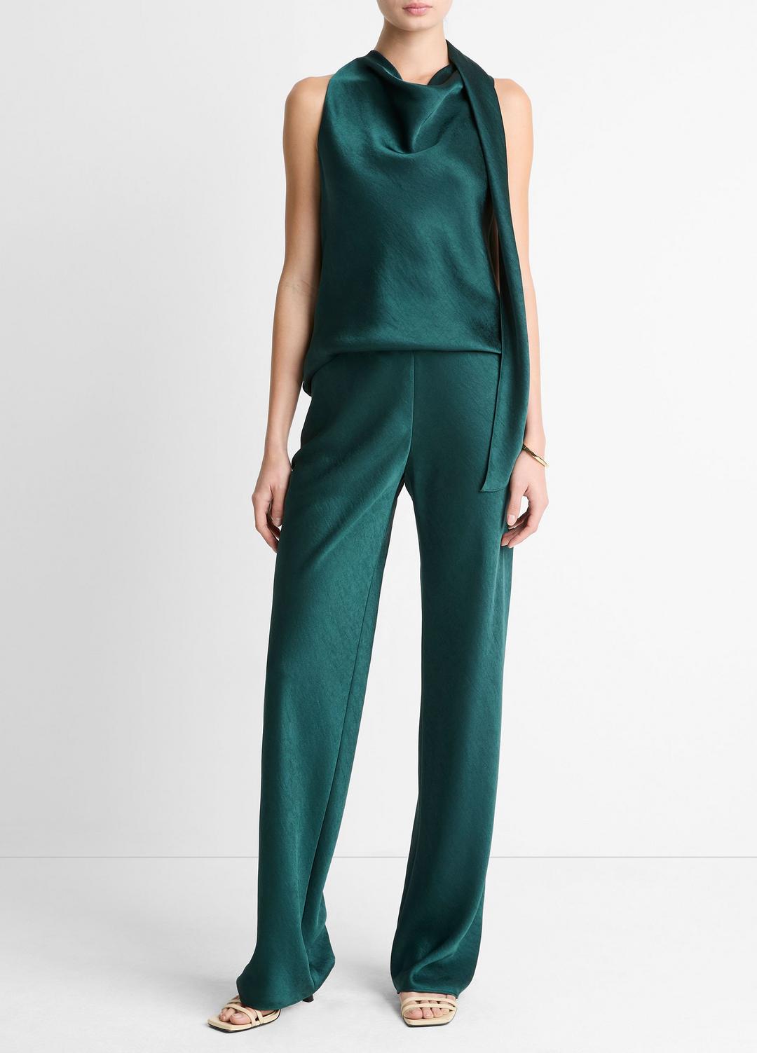 Colette High-Rise Fluid Satin Bias Pant in Trousers - JUNIPER