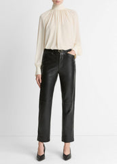 Leather Straight-Leg Trouser in Trousers - BLACK