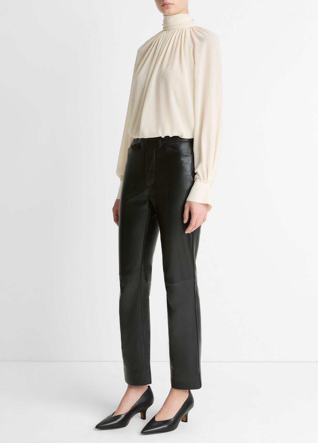 Leather Straight-Leg Trouser in Trousers - BLACK